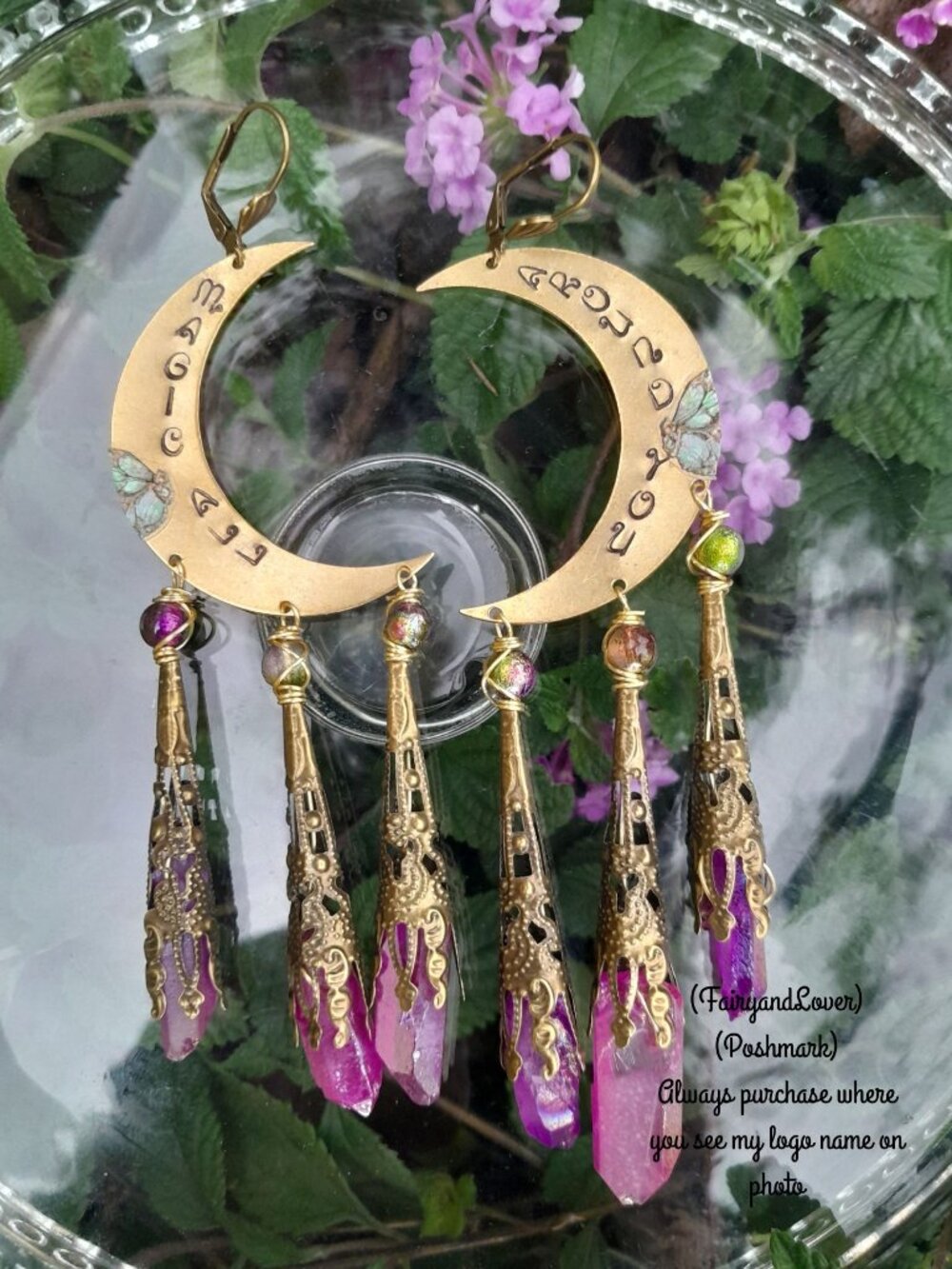 Moon Stevie Nicks "magic all around "gypsy inspire quote chandelier earrings
